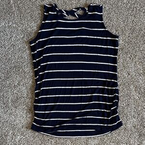 Maternity Loveappella Navy and White Striped Tank Top